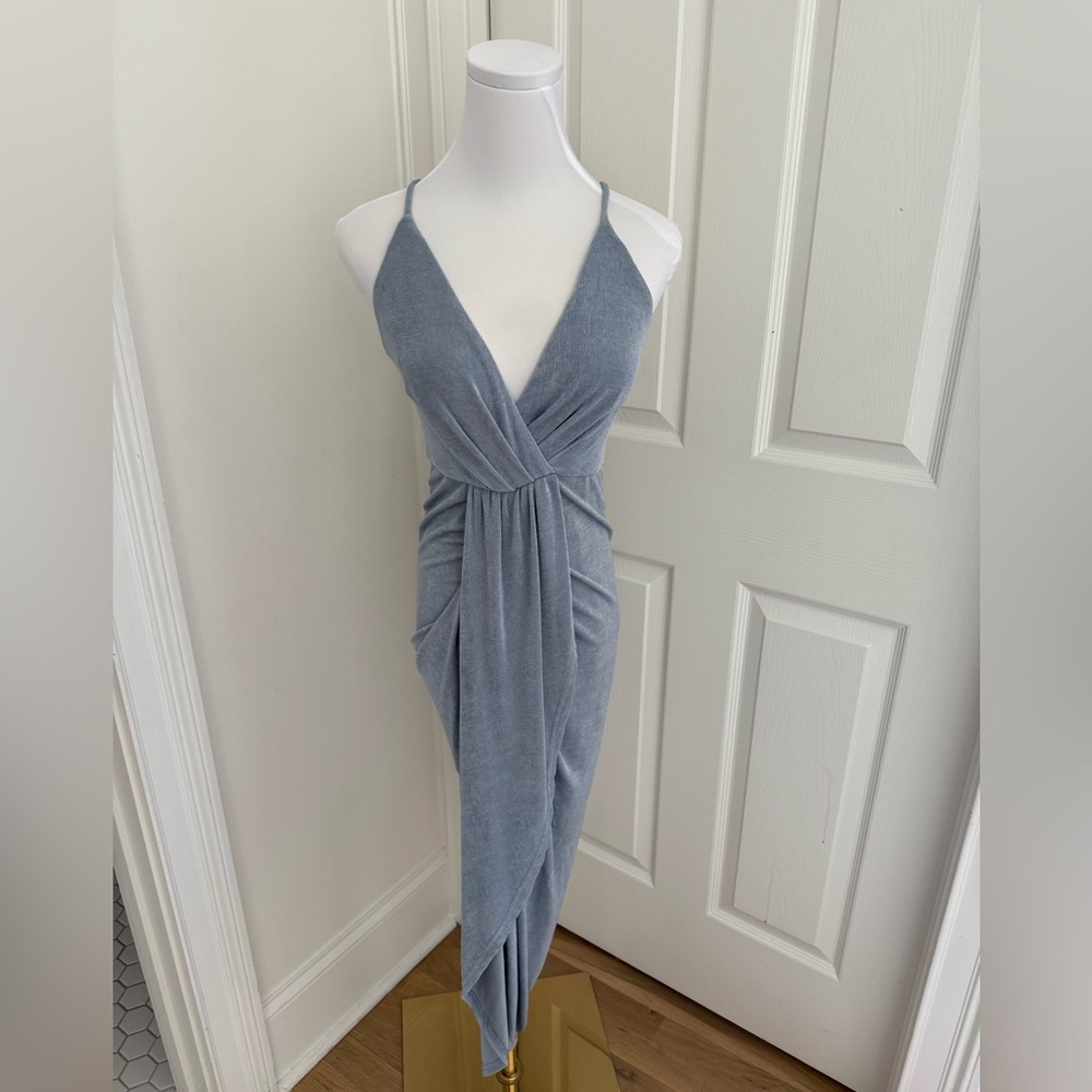Vici Light Blue Draped Maxi Dress